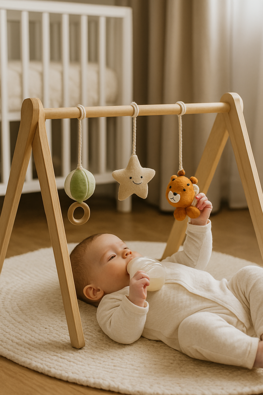 Baby spielt unter dem Spielbogen