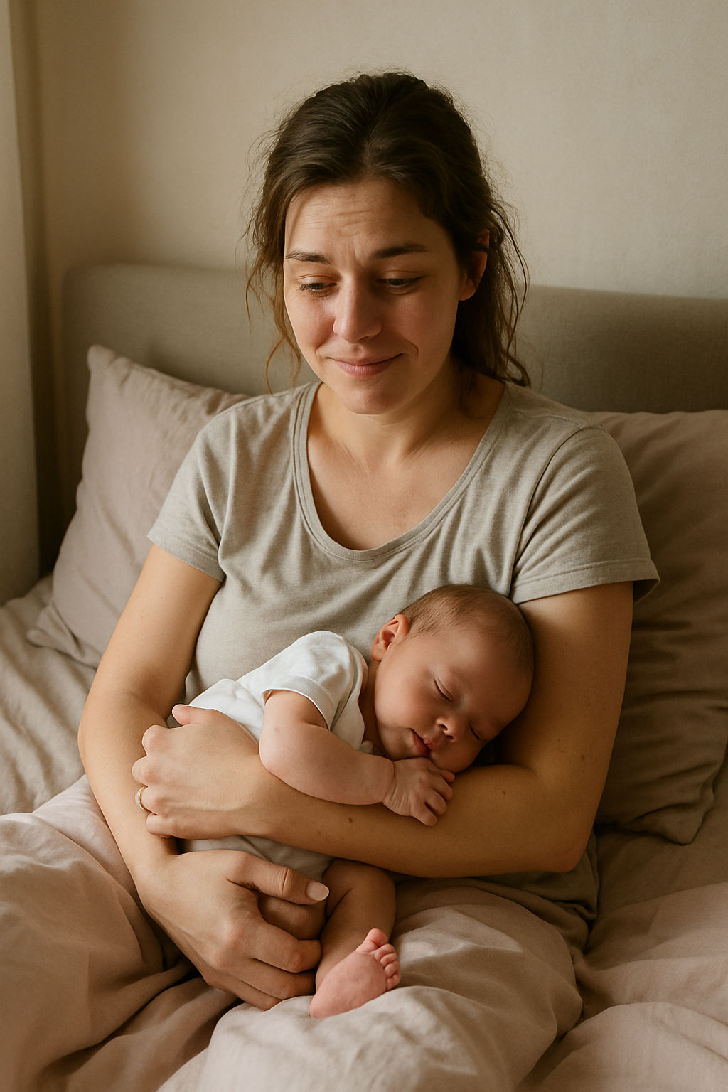 Annika hält ihr Neugeborenes im Arm