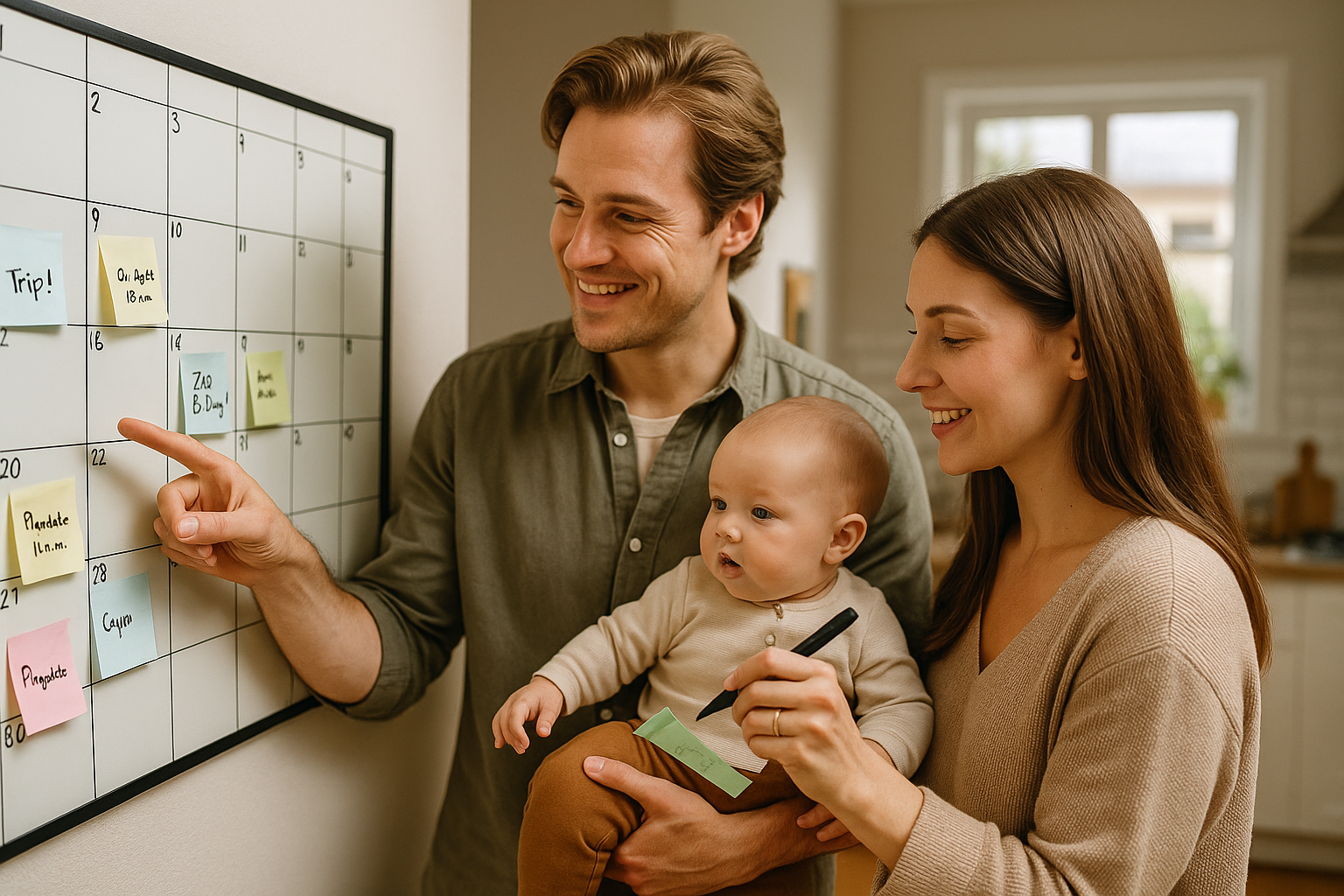 Familie organisiert den Alltag mit Kalender