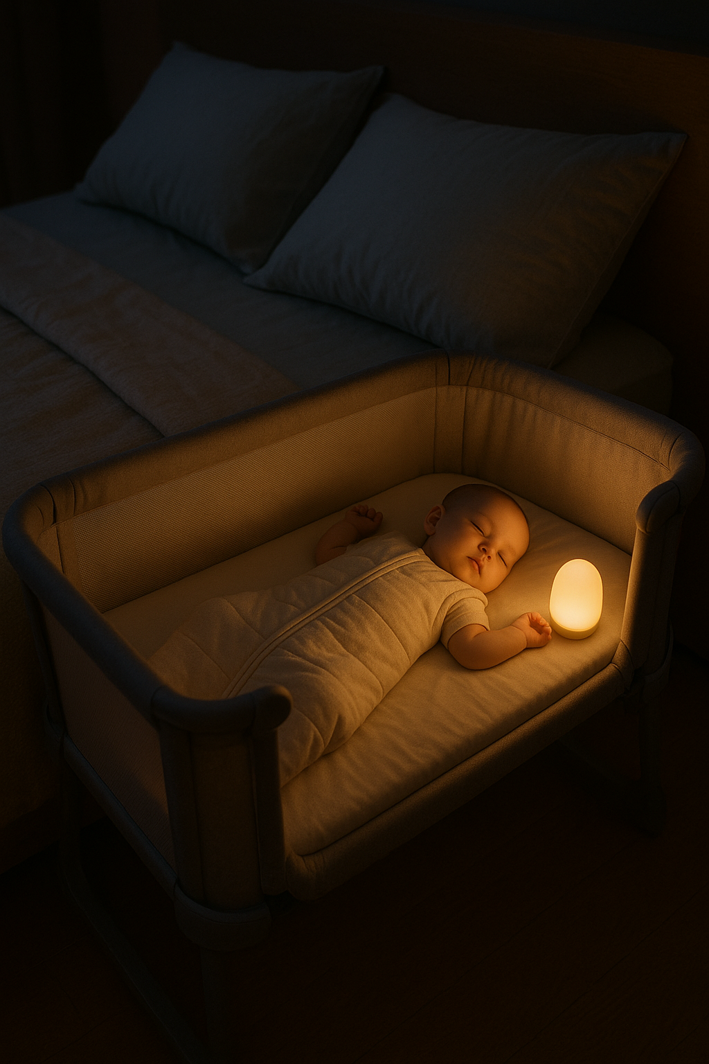 Beistellbett mit Neugeborenem